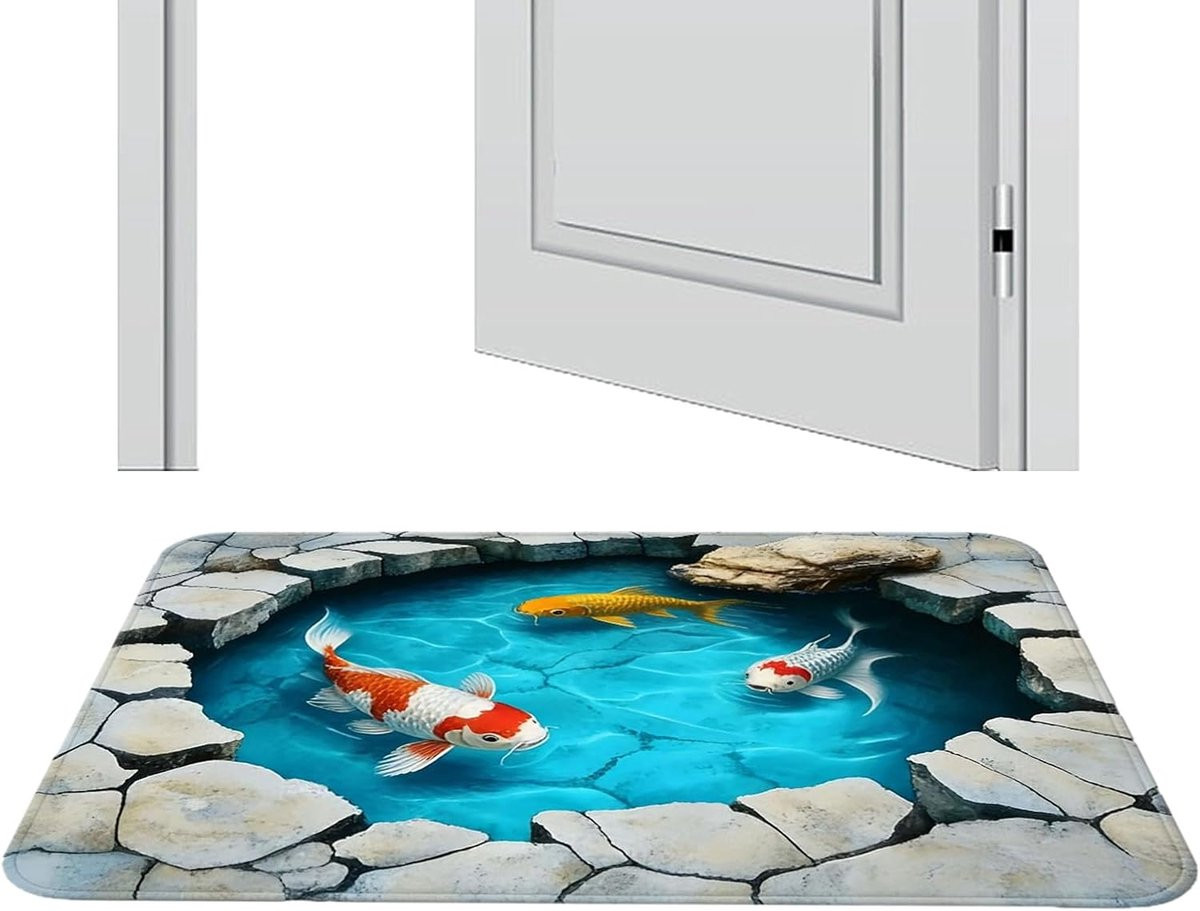 Illusie Tapijt Visvijver - Antislip Deurmat voor Woonkamer, Keuken of Badkamer - Polyester - Meerdere Kleuren