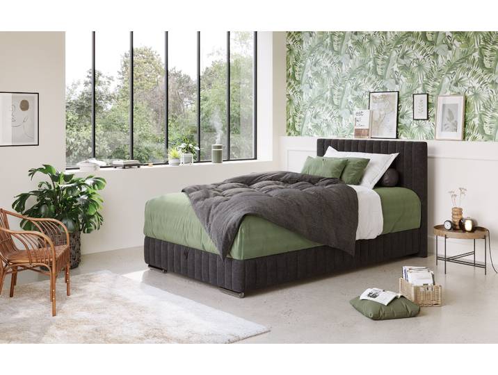 Boxbett, 148x210 cm, 100% Polyester, Schwarz, Inkl. Topper & Bettkasten, Modern, Cotta