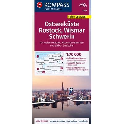KOMPASS Fahrradkarte 3318 Ostseeküste, Rostock, Wismar, Schwerin 1:70.000, Sonstige von , Kompass-Karten, 978-3-99121-504-2