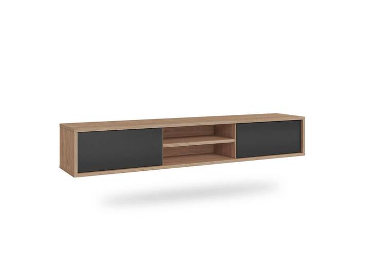 Petits-meubles Tv-Möbel Idra Grau und Holz, Holzwerkstoff, 180x32x36 cm, Wohnzimmer, TV Möbel, TV-Zubehör