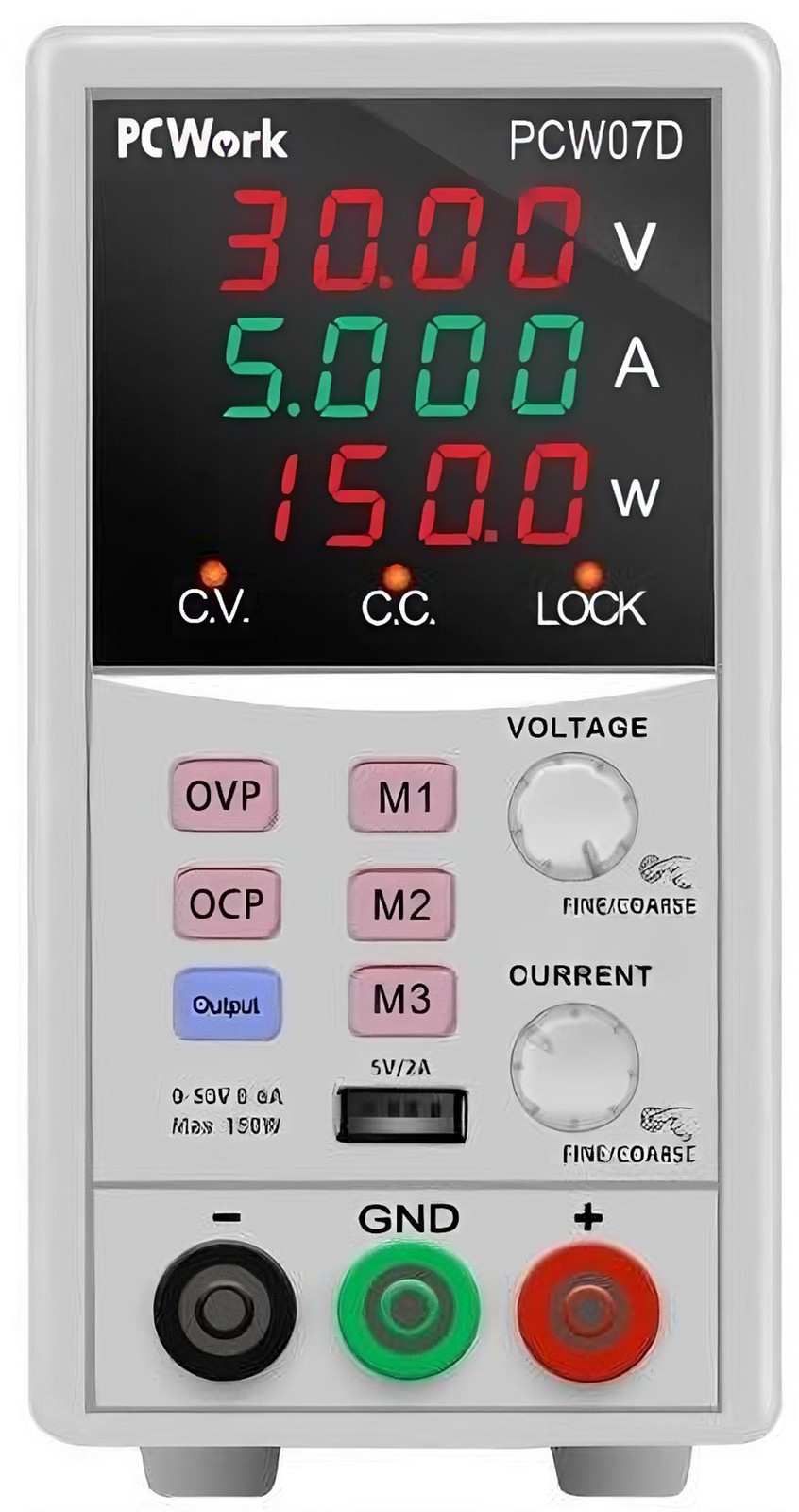 PCWORK PCW 07D Laboratoriumvoeding, 0 - 50 V, 0 - 6 A, gestabiliseerd, met geheugenfunctie