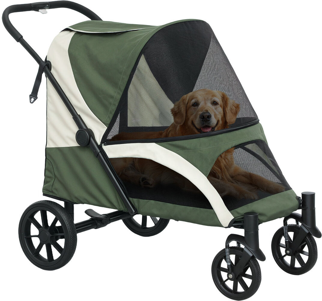 PawHut Foldable Pet Stroller with 4 Big Wheels for Medium Dogs Green 254cm H X 314.96cm W X 170.18cm D