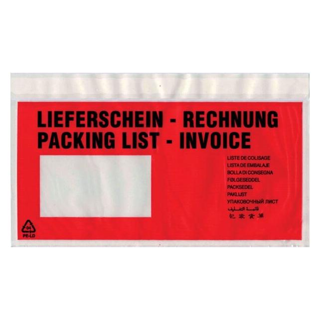 Debatin UNIPACK Begleitpapiertasche DIN Lang, mit Druck, Lieferschein/Rechnung, 70 µ, 500 Stück (722V0000101)