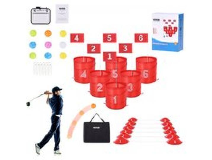 VEVOR Jeu de golf d'arrière-cour, parcours de golf à 6 trous, jeux d'entraînement au jeu de golf au seau, jeu de golf d'extérieur portable pour famille, adulte, enfant, pour pelouse, cour, parc, plage