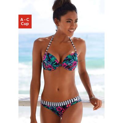 Push-Up-Bikini-Top VENICE BEACH "Summer", Damen, Gr. 34, Cup A, blau (marine, bedruckt), Polyamid, floral, Bikini-Oberteile, mit wattierten Cups