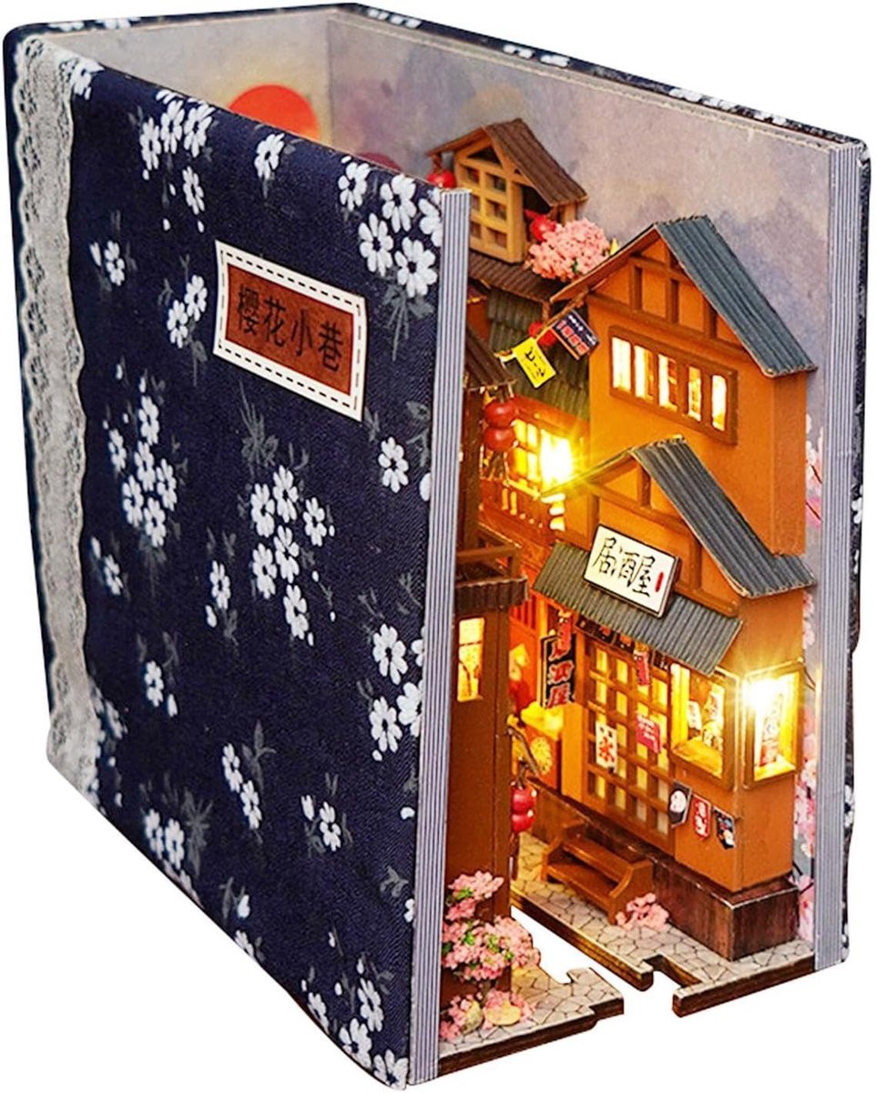 Decoratieve houten boekensteunen met LED-verlichting in houtkleur