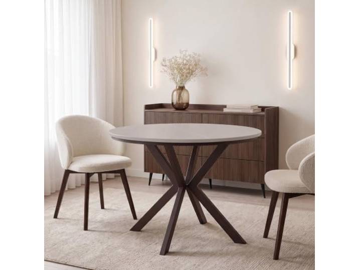 WFL GROUP Runder Ausziehtisch Esstisch Ausziehbar mit Braunem Metallgestell – Valio, 100 cm Rund auf 140 cm Erweiterbar – Industrial-Loft-Design, Braune Metallbeine, Kaschmir, Made in EU