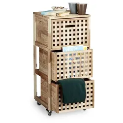Relaxdays Rollcontainer 3 Fächer Walnuss Hellbraun