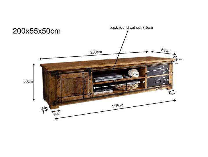 Main Möbel TV-Schrank TV Board 200x50cm 'Railroad' Mango & Eisen Used Look-d.h. mit Gebrauchsspuren-jedes Teil ein Unikat