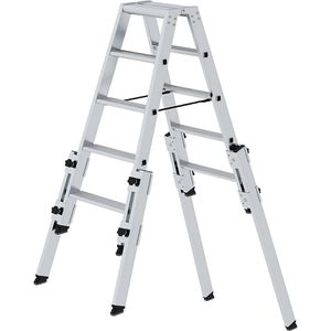 MUNK Stehleiter 42710, nivello-Leiterfüße, beidseitig begehbar, Treppenleiter aus Aluminium, bis 150kg, mit 2 x 5 Stufen