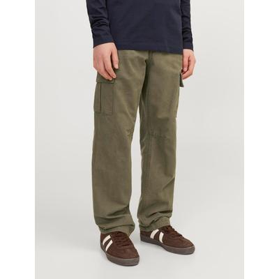 Cargohose JACK & JONES JUNIOR "JPSTKANE praktisch, pflegeleicht, lässig", Jungen, Gr. 158, N-Gr, grün (olive night), Web, Obermaterial: 100% Baumwolle, unifarben, relaxed fit knöchellang, Hosen Cargohose, unifarben, modisch, relaxed fit, Web
