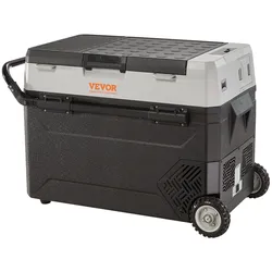 VEVOR Camping Kühlschrank 53 L Kühlbox, 12 / 24 V Rollbare Elektrische Gefrierbox 2 in 1 Doppelzone, Auto Kühlschrank Kompressor zum Warmhalten und Kühlen 60 W Tragbar Handgriff Boot, Lkw, Mobil Grau