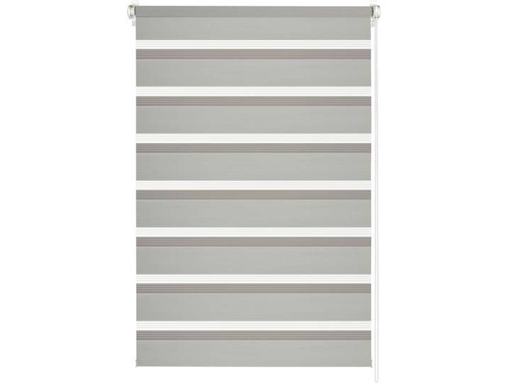 Doppelrollo GARDINIA Easyfix , grau (hellgrau), B:90cm H:220cm, Polyester, Rollos, Doppelrollo, segmentweise gewebter Stoff