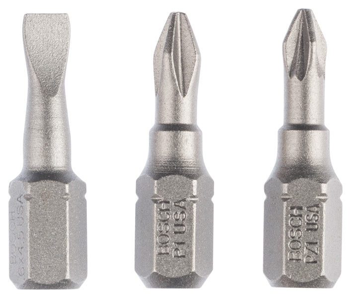 Bosch Schrauberbit-Set Extra-Hart (gemischt), 3-teilig, S 0,6x4,5, PH1, PZ1, 25 mm 2607001765