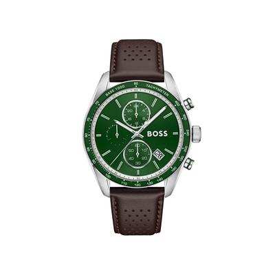 Chronograph BOSS "GRAND PRIX", grün (braun), Armbanduhren, Herren, Chronograph, Quarzuhr, Armbanduhr, Herrenuhr, Lederarmband, analog, Tag