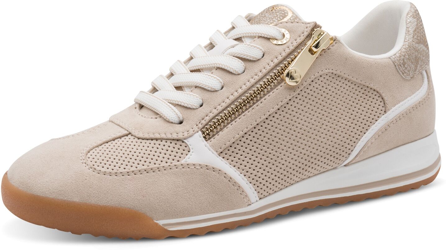 Keilsneaker MARCO TOZZI, Damen, Gr. 38, Textil, beige (sand), Lederimitat, Textil, Mesh, Schuhe Keilsneaker, Freizeitschuh, Schnürschuh mit angesagtem Animal-Prints