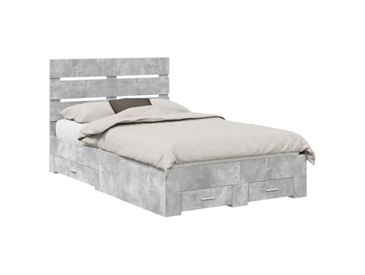 PUGYNBK Bett mit Aufbewahrung, Grau, Beton, 120 x 200 cm Robustes Holz, integrierte Schubladen, praktisches Kopfteil, modernes Design