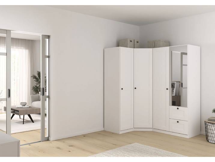 Eckschrank Skagen mit Spiegel 131cm Weiß