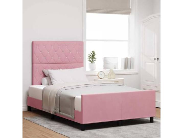 WDGJJFECNMUEHI Samt Kiefer Modernes Design Boxspringbett Rosa 120 x 200 cm Boxspringbett mit Kopfteil Rosa 120x200 cm Samt Luxus Bettgestell mit Lattenrost Verstellbares Kopfpolster Stabil Kiefer