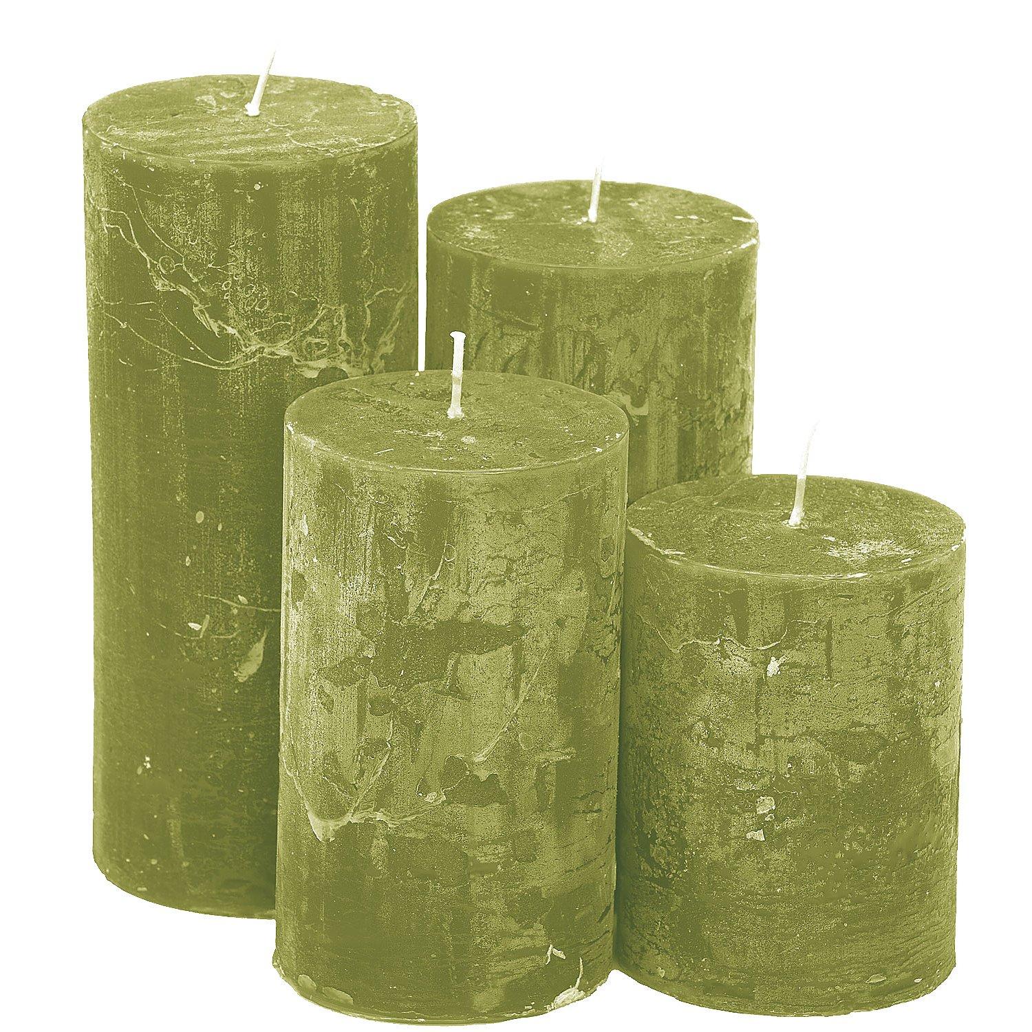 Rustikale Kerzen, grün, abgestuft, 4 Stück