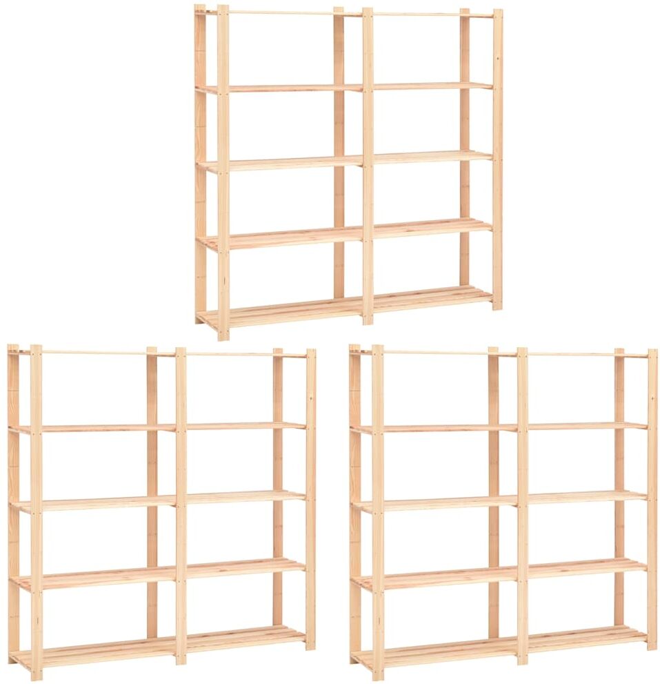 vidaXL Étagères de rangement à 5 niveaux 3pcs 170x38x170 cm Pin 500 kg