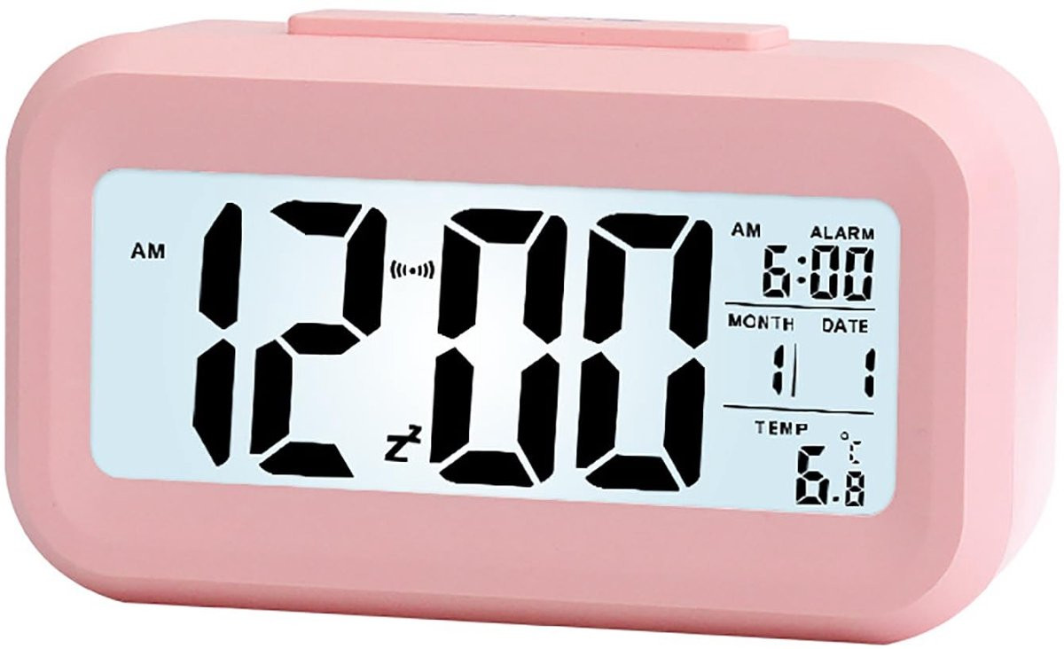 Dailygoody Digitale wekker met LCD-display en achtergrondverlichting - Roze