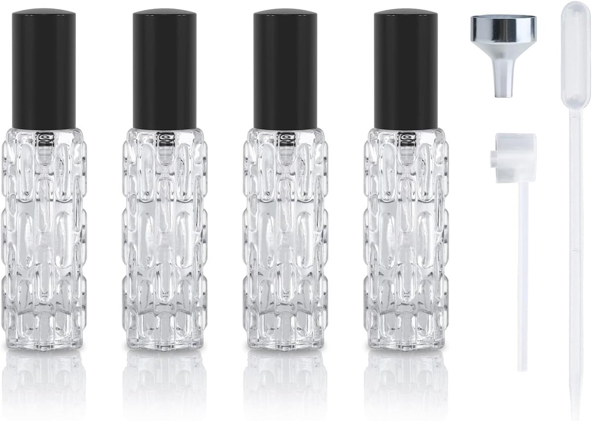 Set van 4 navulbare glazen reisparfumverstuivers van 10 ml