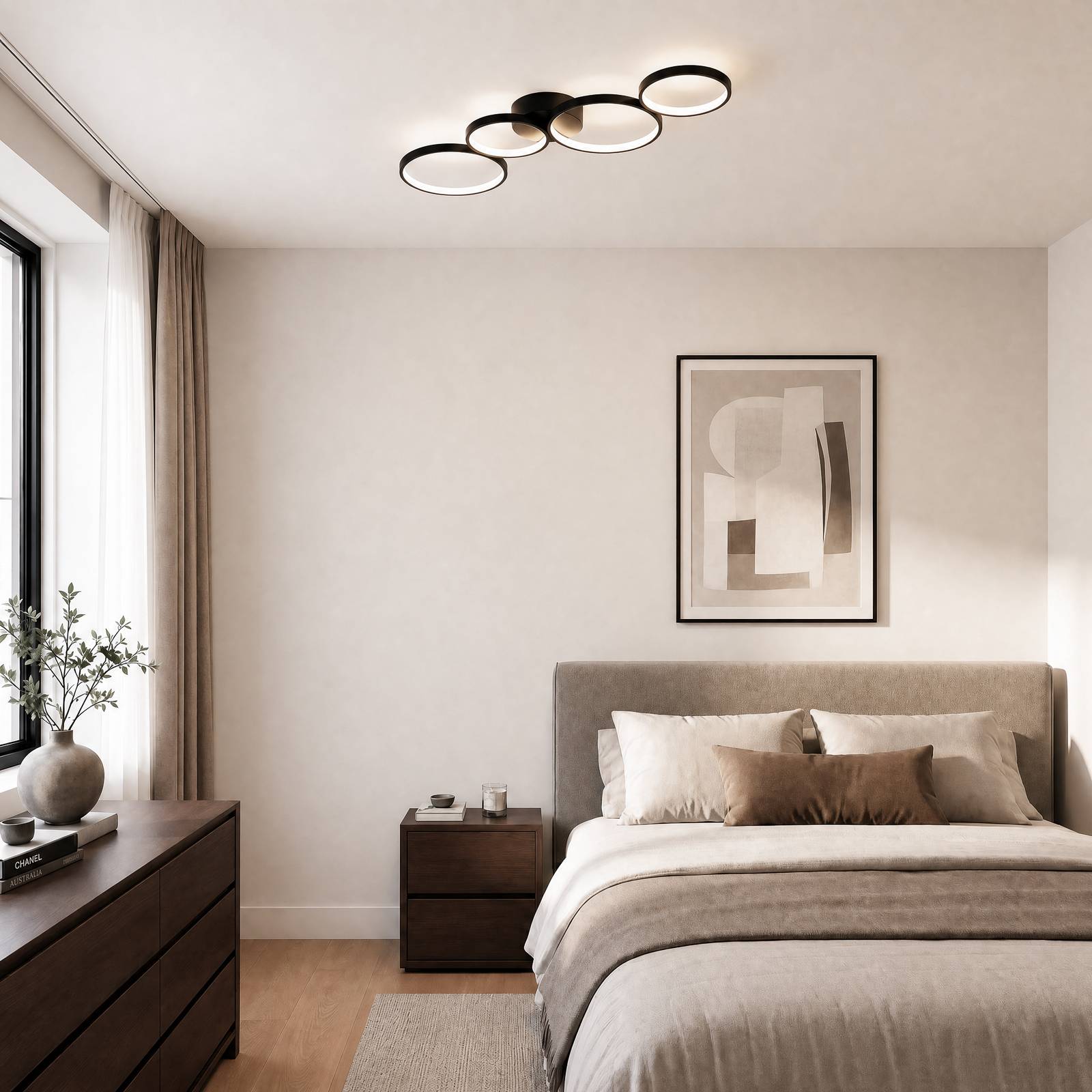 LED Ceiling Light Evengeline Lindby, Black, Living / Dining Room, Aluminium, Modern, Ceiling Light