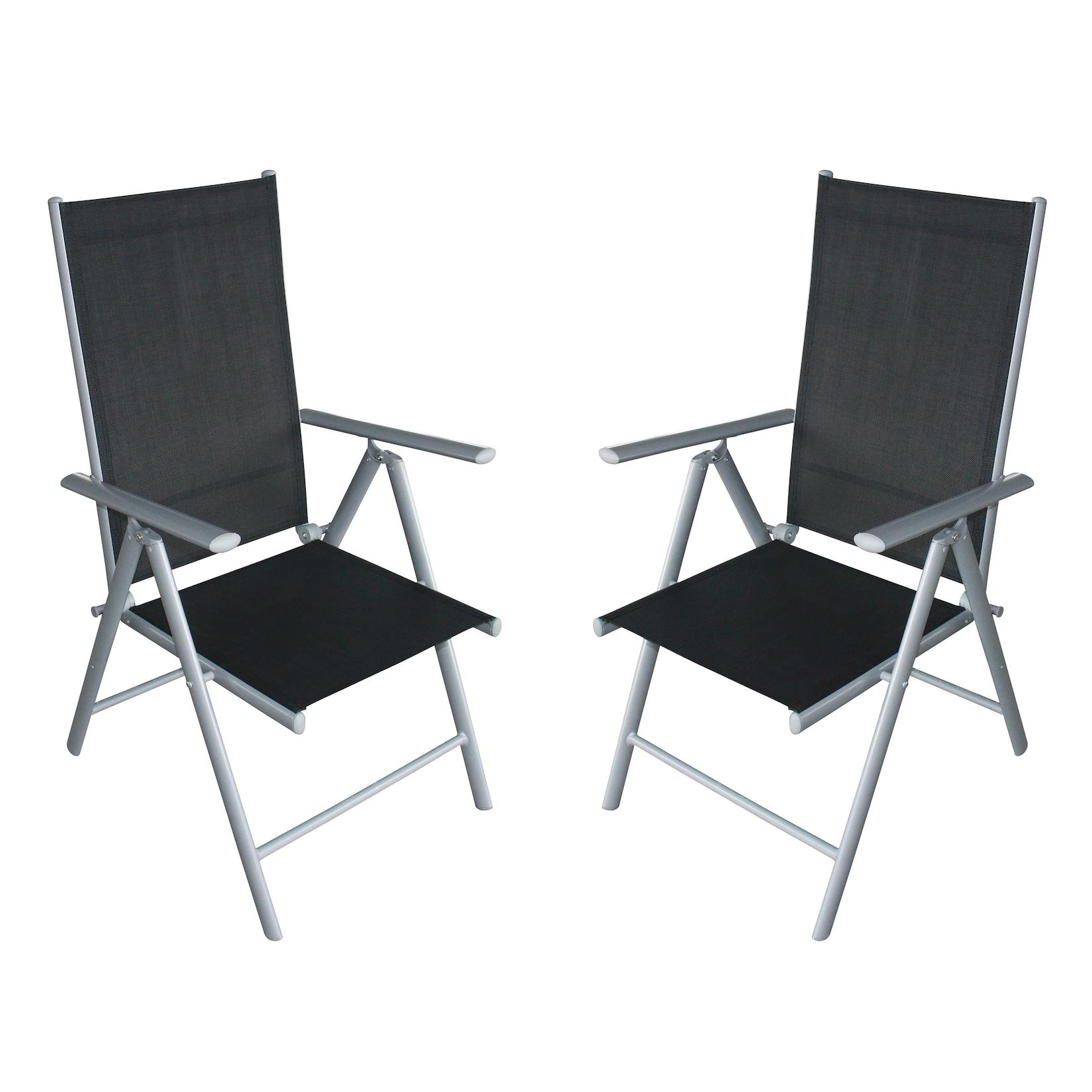 2x Klappsessel RAVENNA Aluminium silbergrau + Kunstgewebe schwarz (4-er Set)