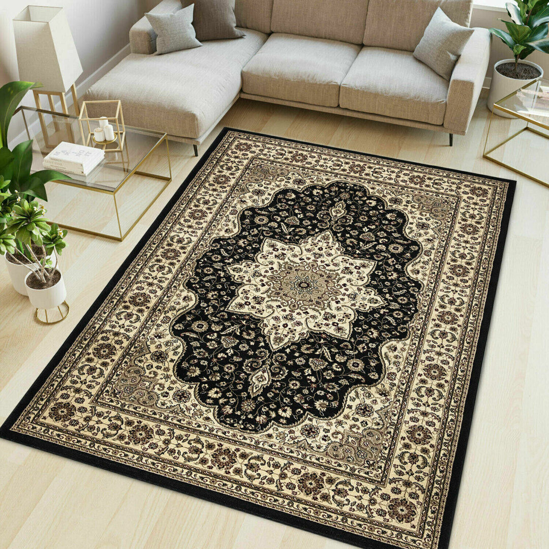 Rosalind Wheeler Frohlinger Floral Area Rug Black Rectangle 240 x 320cm