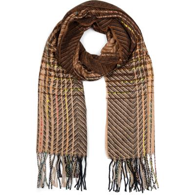 Strickschal STYLEBREAKER "Feinstrick Schal Zick-Zack gestreift", Damen, braun (braun, beige), Obermaterial: 100% Polyester PES., Modisch, Modetücher