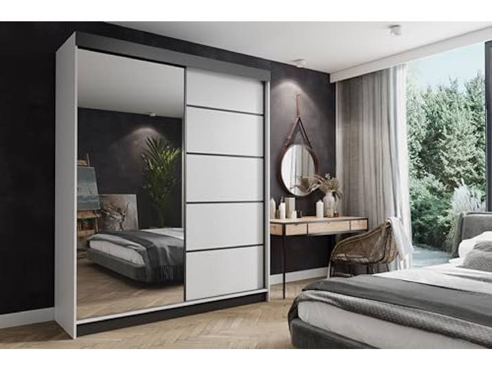 KIER FURNITURE Schiebegarderobe - Schrank Schlafzimmer – Schlafzimmerschrank – Wardrobe Bedroom – Kleiderschränke – Kleiderschrank Weiß – 200x200x62