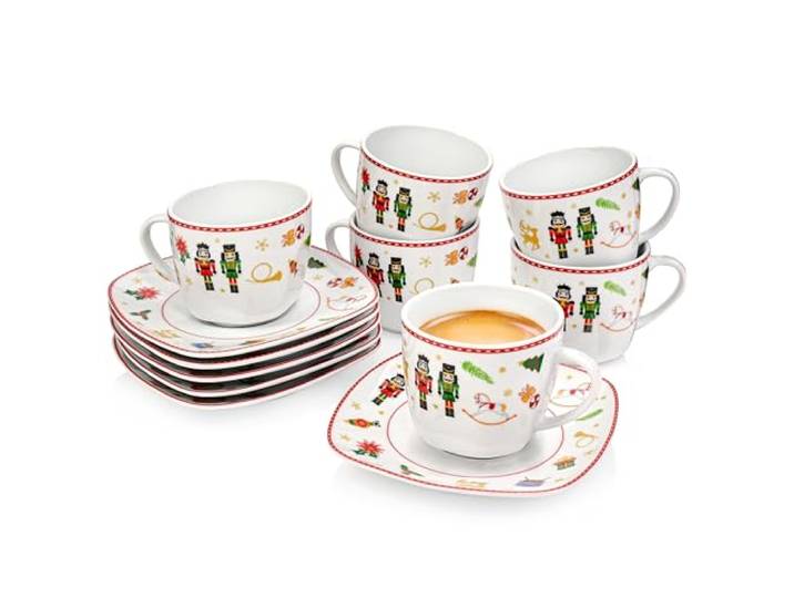 SÄNGER Tassen Set mit Untertasse Bilgola Nussknacker Design 12 tlg