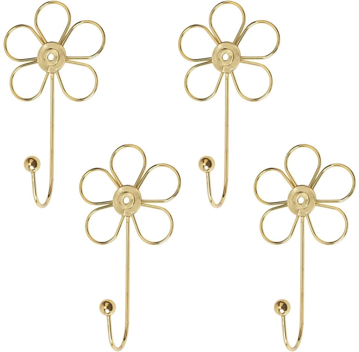 Dailygoods Muurhaak Bloemvorm Gouden Kleur - Wandhaak Decoratief - Lengte: 160 mm