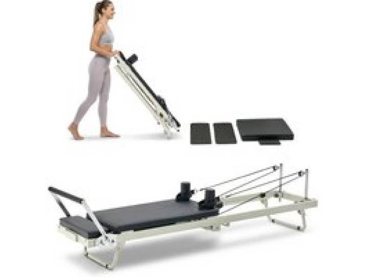 VEVOR faltbarer Pilates Reformer Trainingsgerät für den Einsatz im Heim-Fitnessstudio, Pilates-Bett mit doppeltem Widerstand – Feder & Kordel, für Fortgeschrittene und Anfänger, bis zu 181,44 kg