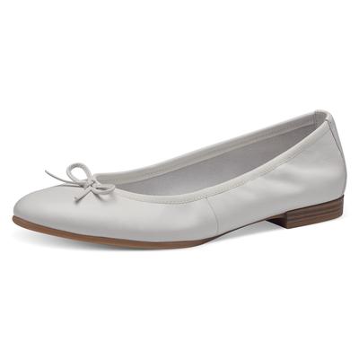 Ballerina TAMARIS, Damen, Gr. 38 (5), Textil, weiß, Leder, unifarben, Schuhe Ballerina, Flats, Slipper, Businessschuh mit dekorativer Schleife
