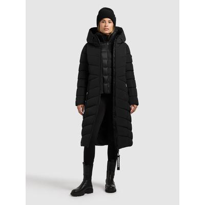 Steppmantel KHUJO "FISKA 2IN1 (EINSATZ HERAUSNEHMBAR)", Damen, Gr. M, schwarz, 100% Polyester, unifarben, regular fit wadenlang, eingesetzt elastischer Bund mit Windstopper, Mäntel Steppmantel
