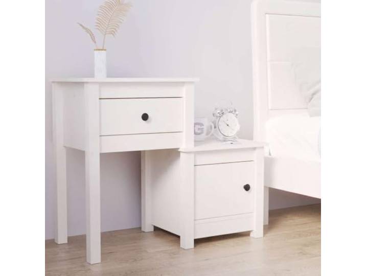 HEFZGDB Nachttisch Weiß 79,5x38x65,5 cm Massivholz Kiefer mit Schublade und Türfach für Stauraum und stabile Tischplatten, flexibel montierbar, rustikales Design aus massivem