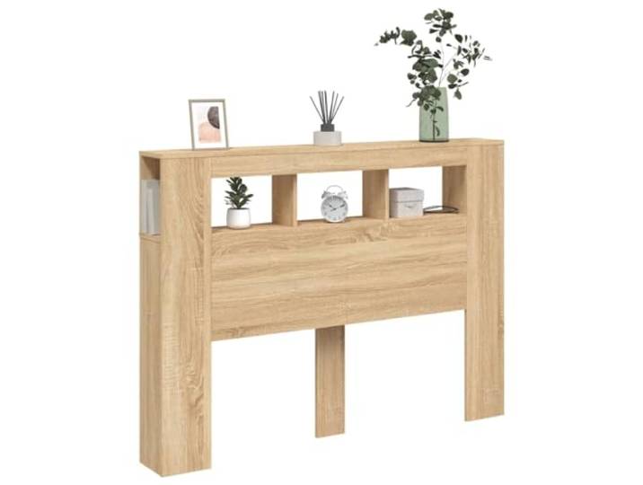 vidaXL LED-Kopfteil Sonoma Eiche 140x18,5x103,5 cm Holzwerkstoff Umgebungs-RGB-LED-Optionen helfen dabei, die Stimmung zu schaffen, zwei Regale sind ideal für Bücher und Dekorationen,