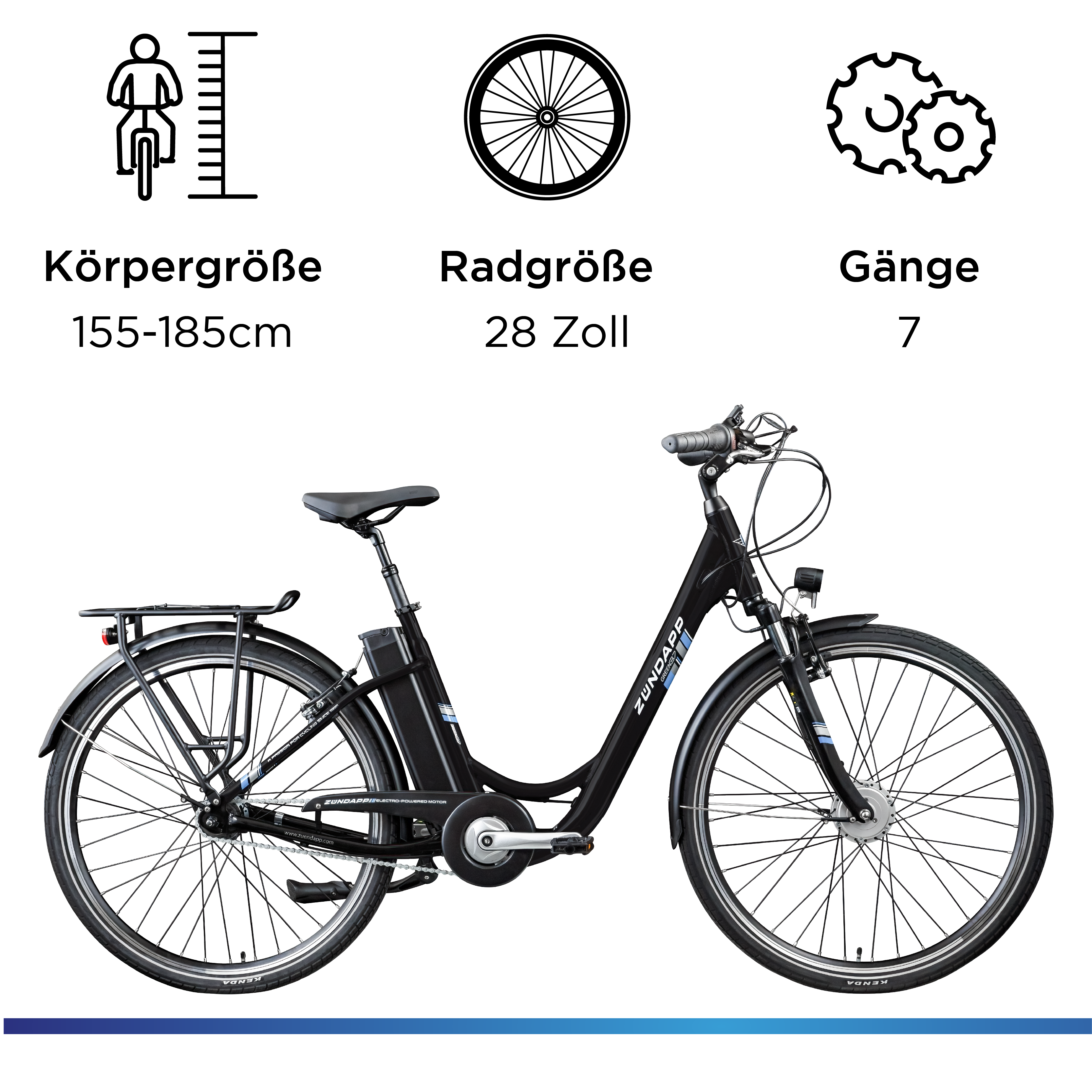 E-Bike ZÜNDAPP "Green 3.7" Gr. 48, schwarz (blau, schwarz), Elektrofahrräder, 48cm, 28 Zoll (71,12cm), E-Bike, Pedelec, Elektrofahrrad für Damen u. Herren