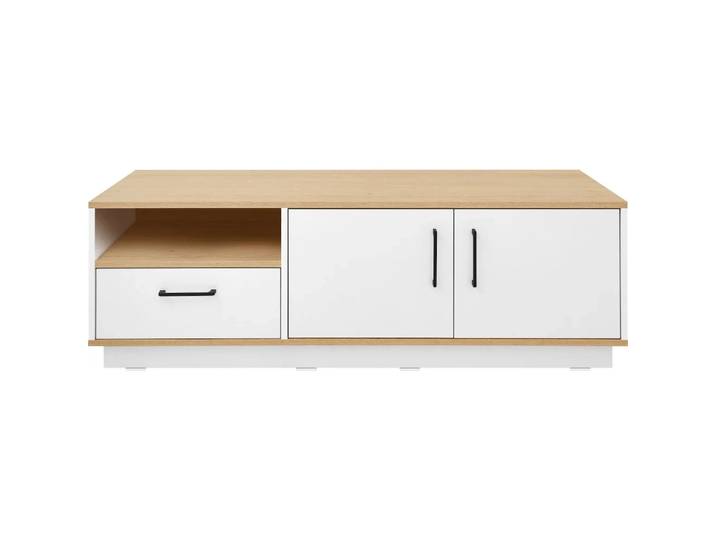 TV-Schrank TISANE mit Schränken und Schublade 160x50cm, Eiche/Weiß
