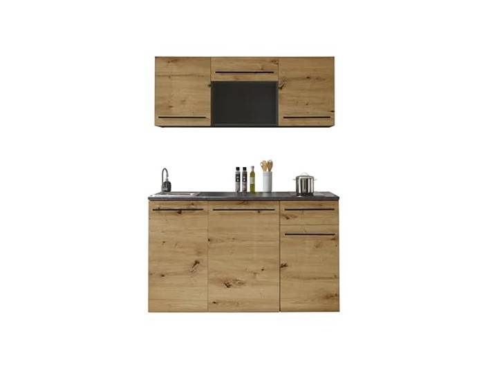 JAZZ Küchenblock Küchenzeile ohne Küchengeräte Schwarz Artisan Eiche Optik 160 x 212 x 60 cm (B/H/T), Küche ohne Elektrogeräte, Einbauküche ohne Geräte, geräumig, mit viel Stauraum, modernes Design