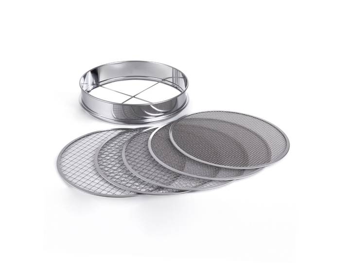 Relaxdays Tamis De Jardin 5-en-1\, Rond Ø30 Cm\, Inserts Interchangeables\, Pour Terre\, Gravier Et Sable\, Inox\, Argent