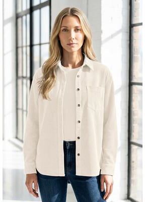 Plus Size Women's Corduroy Button-Front Shirt by Roaman's in Ivory (Size 12 W) Button Down