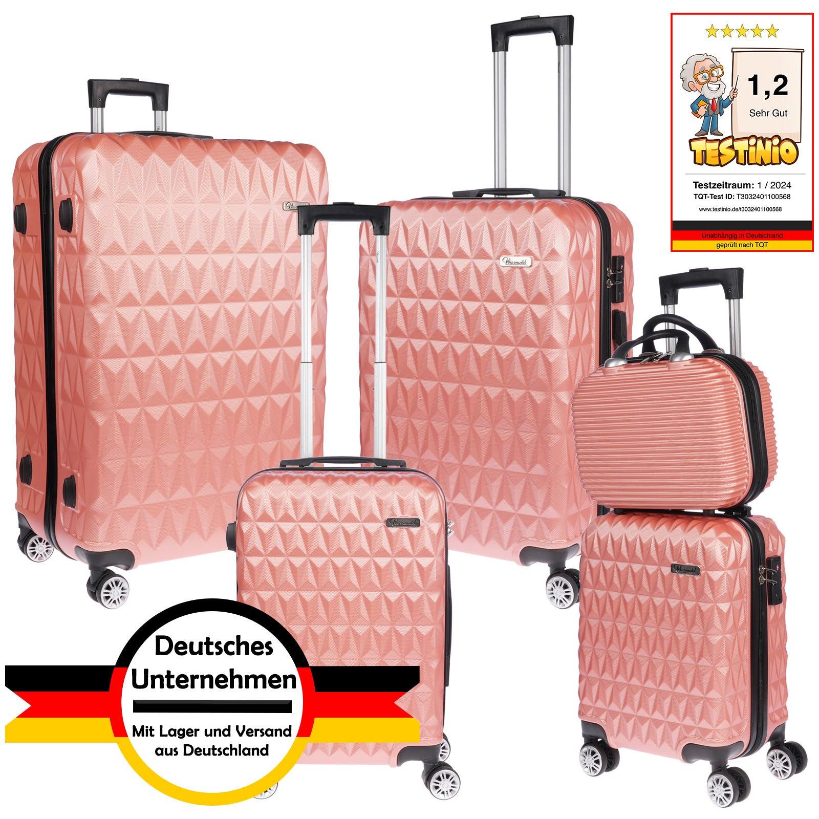 5-teiliges Hartschalen-Koffer-Set - Reisekoffer-Set - Trolley-Set - Hartschalenkoffer - Großes Koffer-Set in Roségold
