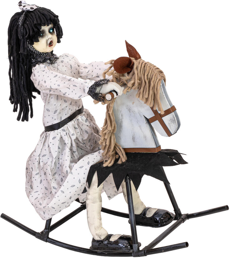 Europalms Halloween Figur Mädchen Auf Schaukelpferd, Animiert, 72cm