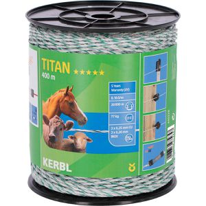 Kerbl Weidezaunlitze Titan 445528, Ø 3 mm mit 6 Leiter, 20 km max. empfohlene Zaunlänge, weiß/grün, Rollenlänge 400 m
