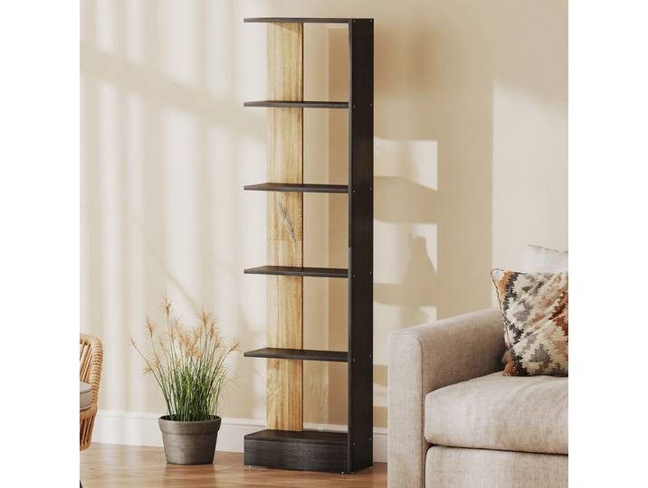 HOMCOM Étagère Rangement 5 Compartiments Noir et Chêne 170cm