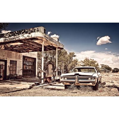 Fototapete PAPERMOON "Verlassene Tankstelle", bunt, B:4,5m L:2,8m, Vlies, Tapeten