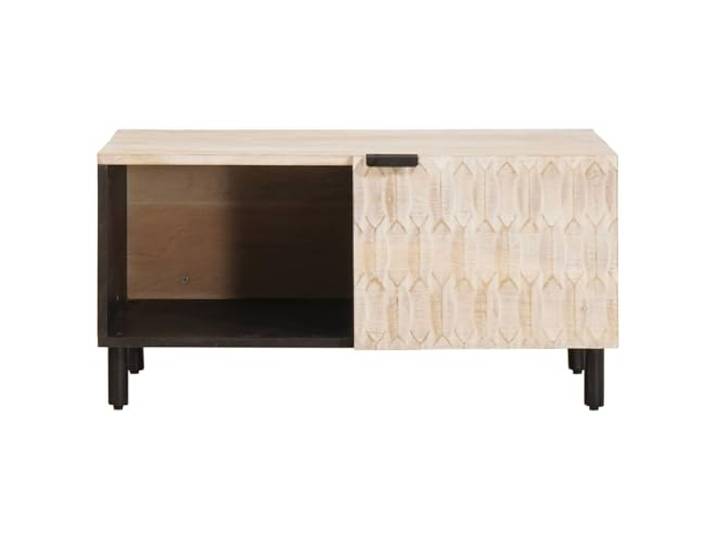 KTHLBRH Kaffeetisch weiß 80 x 50 x 40 cm Mango Holz 2 Flügeltüren, großer Stauraum, Rückseite bearbeitet, pflegeleicht